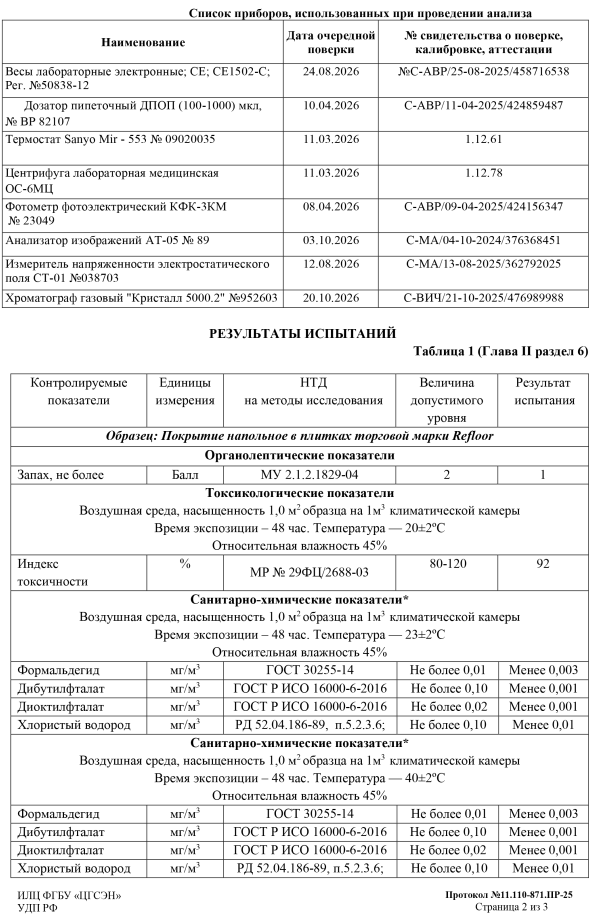Протокол лабораторных испытаний клеевая плитка Fargo стр. 2